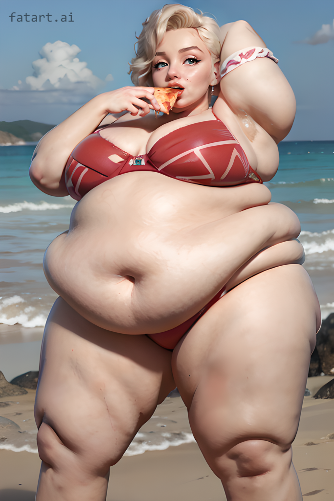 obese marilyn monroe, at beach