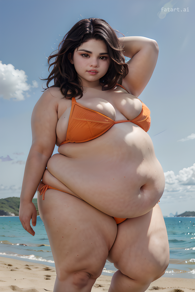 bbw selena gómez, orange bikini